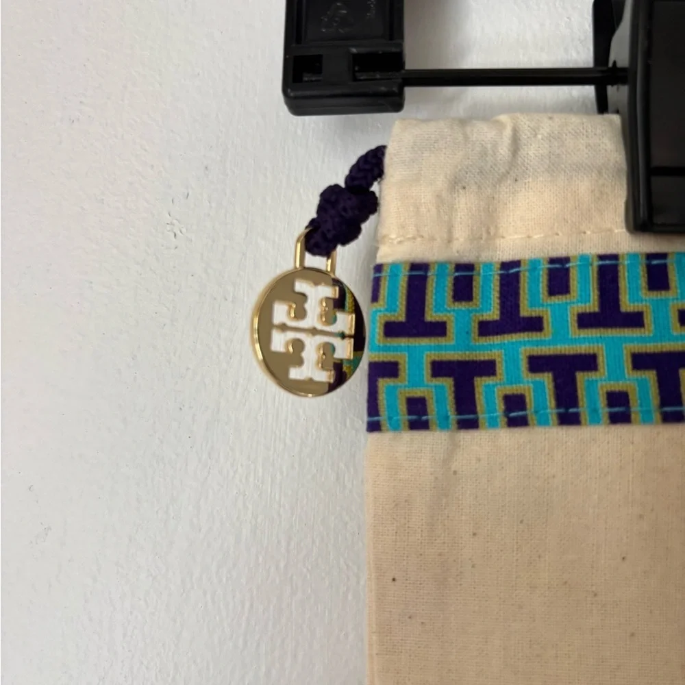 Tory Burch Cream Dust Canvas Bag with Blue Pattern